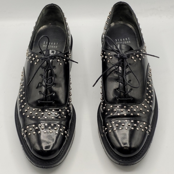 Stuart Weitzman Zealous Studded Platform Loafer Jet Mirror Black. Size 9.5 M - Picture 2 of 16